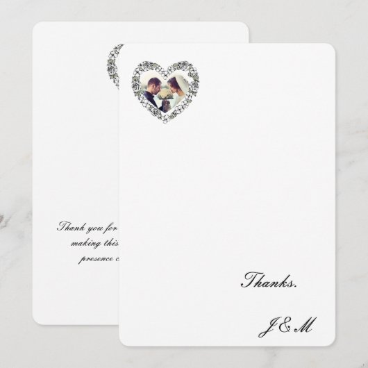 Carte de remerciement mariage noir et blanc coeur  サンキューカード (正面/裏面)