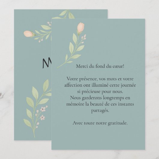 Carte de remerciement simple,mariage floral サンキューカード (正面/裏面)