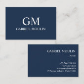 CARTE DE VISITE BLEU MARINE AVEC INITIALES  名刺 (正面/裏面)