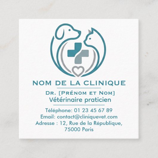 Carte de Visite Carrée Vétérinaire Personnalisable スクエア名刺 (正面)