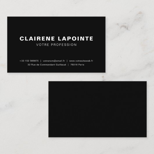 Carte de visite élégante noir et blanc modèle 名刺 (正面/裏面)
