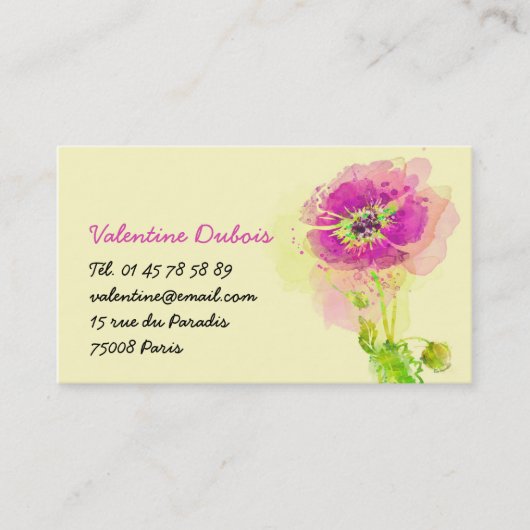 Carte de visite Fleur Aquarelle 名刺 (正面)