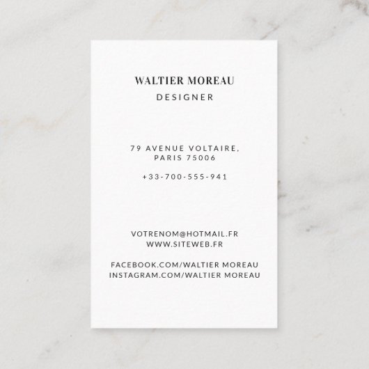 Carte de visite professionnelle avec photo 名刺 (裏面)