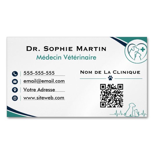 Carte de Visite Vétérinaire Moderne Personnalisée マグネット名刺 (正面)