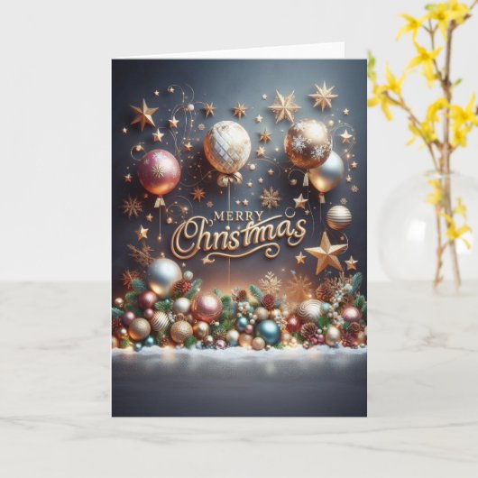 Carte de Vœux Noël - “Un Noël scintillant“ カード (黄色い花)