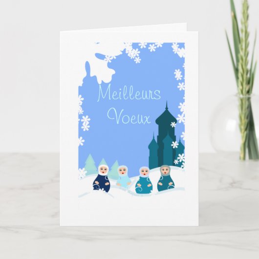 carte de voeux poupées russes bleues カード (正面)