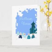 carte de voeux poupées russes bleues カード (黄色い花)