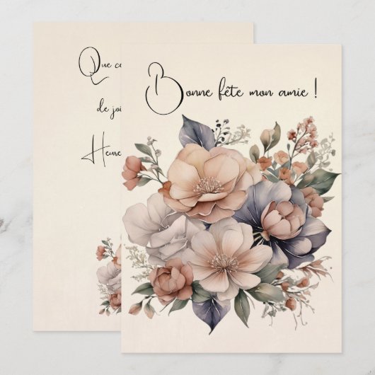 Carte de voeux simple Boho mon jardin fleuri カード (正面/裏面)