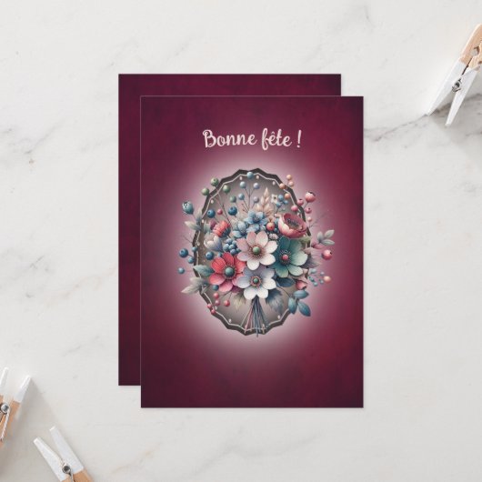 Carte de voeux simple, Magnolia framboise カード (正面/裏面インサイチュ)