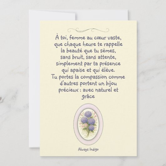 Carte de voeux simple pour femme boho hydrangé カード (裏面)