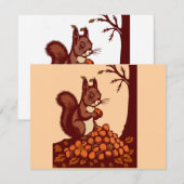 🐿️ Carte d'Invitation Écureuil d'Automne 招待状 (正面/裏面)