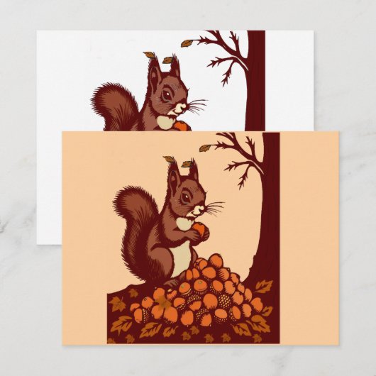 🐿️ Carte d'Invitation Écureuil d'Automne 招待状 (正面/裏面)