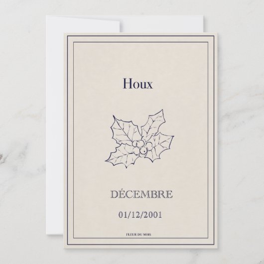 Carte fleur de naissance décembre, houx シーズンカード (正面)