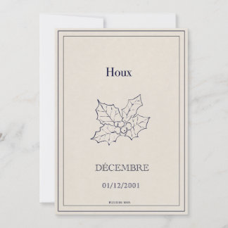 Carte fleur de naissance décembre, houx シーズンカード