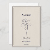 Carte fleur de naissance du mois de mars narcisse シーズンカード (正面/裏面)