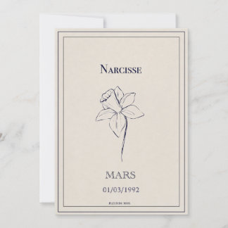 Carte fleur de naissance du mois de mars narcisse シーズンカード