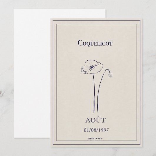 Carte fleur de naissance mois d’août coquelicot  シーズンカード (正面/裏面)