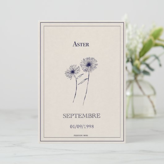 Carte fleur de naissance mois de septembre aster. シーズンカード (スタンド正面)