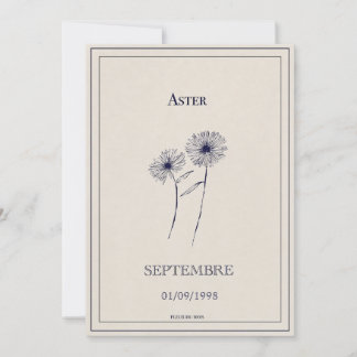 Carte fleur de naissance mois de septembre aster. シーズンカード
