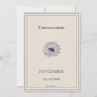 Carte fleur de naissance novembre, chrysanthème  シーズンカード