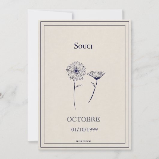 Carte fleur de naissance octobre, soucis シーズンカード (正面)