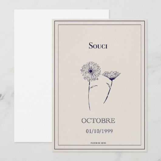 Carte fleur de naissance octobre, soucis シーズンカード (正面/裏面)