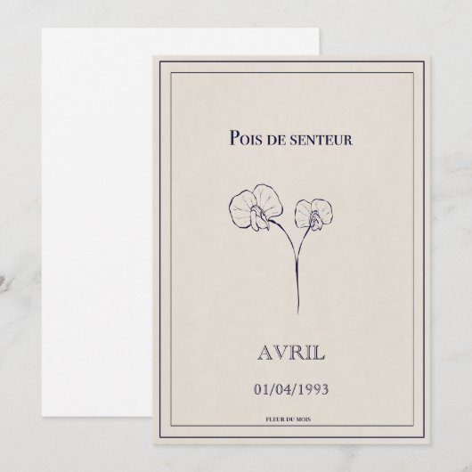 Carte fleur du mois de naissance avril  シーズンカード (正面/裏面)