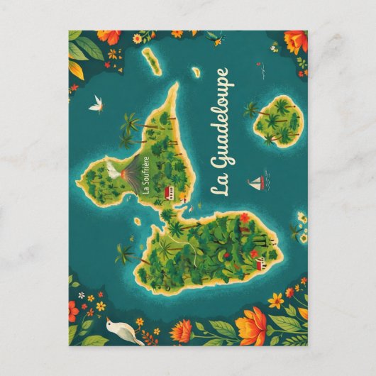 Carte Illustrée Guadeloupe – Île Tropicale | Guade ポストカード (正面)