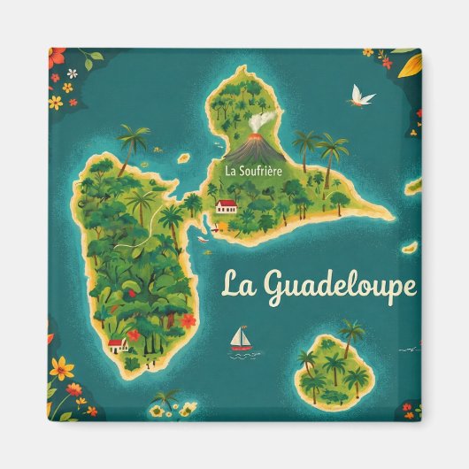 Carte Illustrée Guadeloupe – Île Tropicale | Guade マグネット (正面)