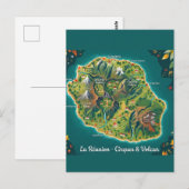 Carte Illustrée La Réunion – Cirques & Volcan ポストカード (正面/裏面)