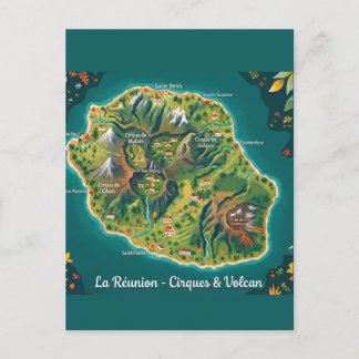 Carte Illustrée La Réunion – Cirques & Volcan ポストカード