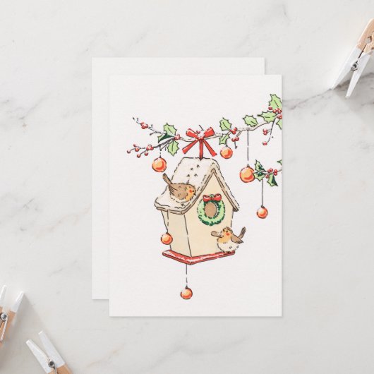 Carte Joyeux Noël, Robin christmas card 招待状 (正面/裏面インサイチュ)