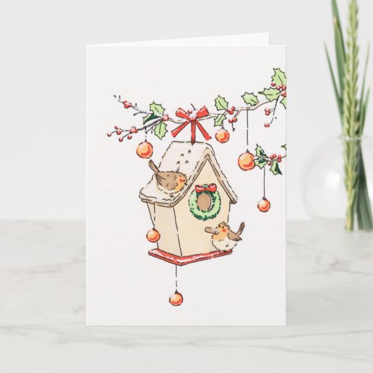 Carte Joyeux Noël rouge-gorge neige カード (正面)