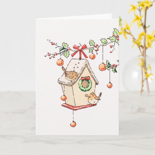 Carte Joyeux Noël rouge-gorge neige カード (黄色い花)