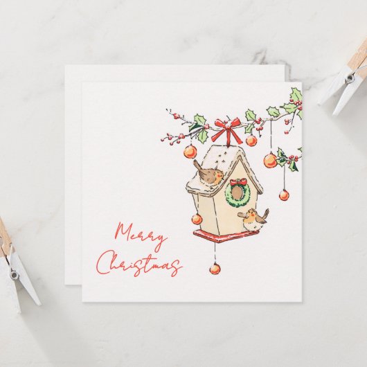 Carte Noël, Robin Chritsmas card カード (正面/裏面インサイチュ)