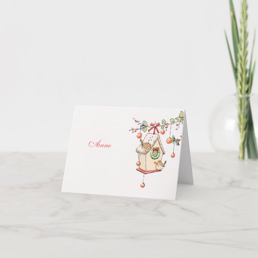 Carte Noël rouge gorge décoration de table カード (正面)