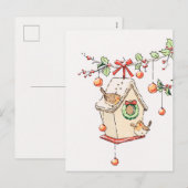 Carte Noël rouge-gorge neige, Robin Christmas card シーズンポストカード (正面/裏面)
