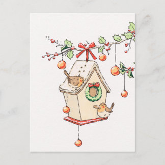 Carte Noël rouge-gorge neige, Robin Christmas card シーズンポストカード