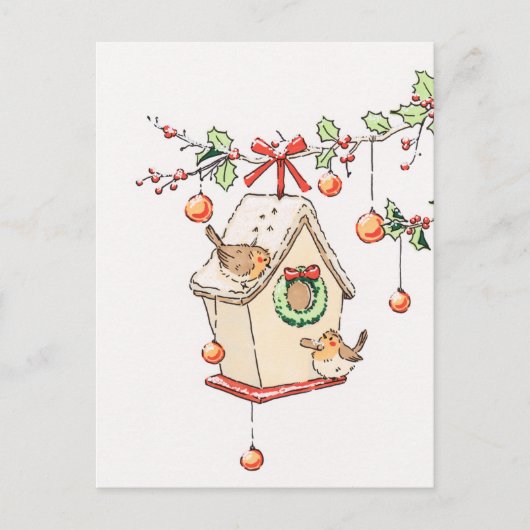 Carte Noël rouge-gorge neige, Robin Christmas card シーズンポストカード (正面)