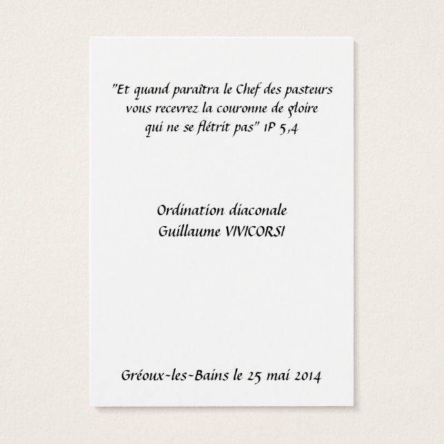 Carte Ordination Diaconat (裏面)