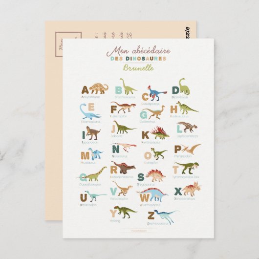 Carte Postale Abécédaire Dinosaures (Français) ポストカード (正面/裏面)