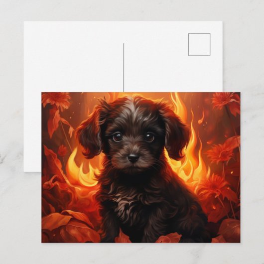 Carte Postale Canine en Fleurs de Feu ポストカード (正面/裏面)