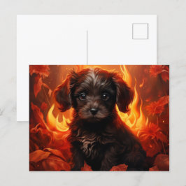 Carte Postale Canine en Fleurs de Feu ポストカード