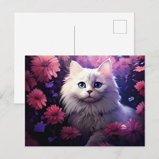 Carte postale Chat Fleur 2 ポストカード (正面/裏面)