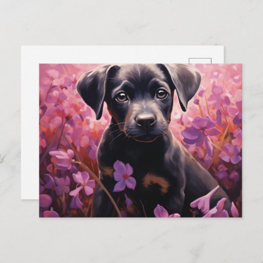 Carte Postale Chien Épanoui dans les Fleurs ポストカード (正面/裏面)