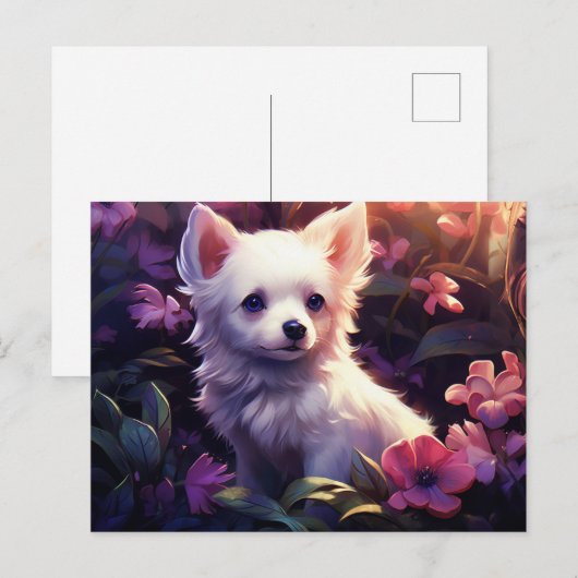 Carte postale Chien Fleur ポストカード (正面/裏面)