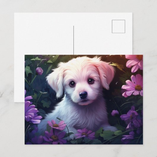 Carte postale Chien Fleur 4 ポストカード (正面/裏面)