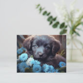 Carte Postale Chien Fleur Bleu ポストカード (スタンド正面)