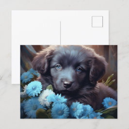 Carte Postale Chien Fleur Bleu ポストカード