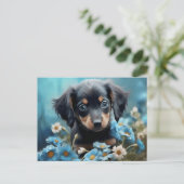 Carte Postale Chien Fleur Bleu ポストカード (スタンド正面)